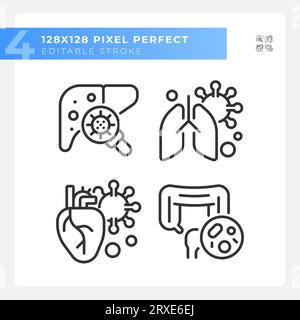 Pixel perfect black bacteria icons set Stock Vector