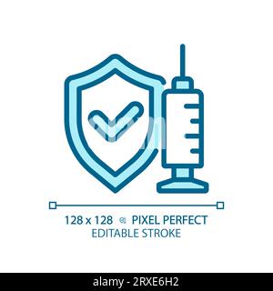 2D customizable thin line blue vaccine icon Stock Vector