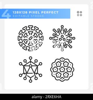 2D editable black bacteria icons pack Stock Vector