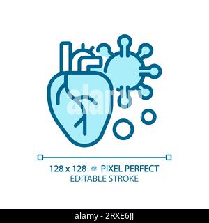 2D customizable thin line blue heart with virus icon Stock Vector