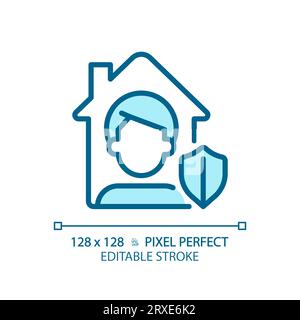 2D customizable thin line blue home quarantine icon Stock Vector