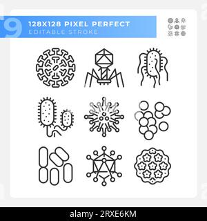 Pack of pixel perfect black bacteria icons Stock Vector