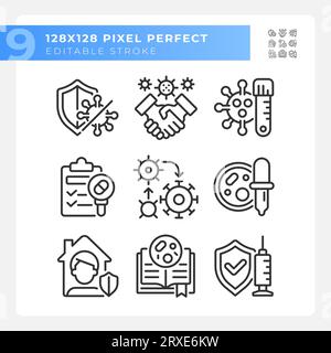 Pixel perfect black bacteria icons collection Stock Vector