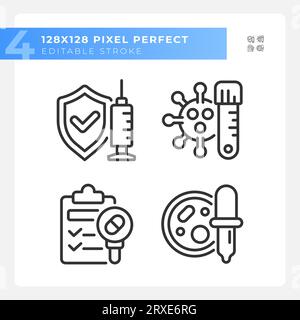 2D editable black bacteria line icons pack Stock Vector