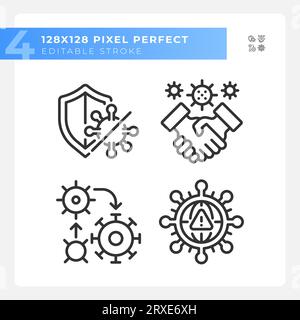 Pixel perfect black bacteria thin line icons set Stock Vector