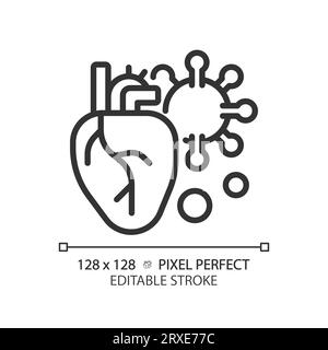 2D customizable thin line black heart with virus icon Stock Vector