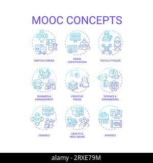 Gradient thin line icon collection representing MOOC Stock Vector