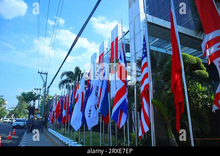 flags of asean countries installed in front of the hotel Stock Photo
