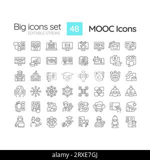 2D editable black big icons for representing MOOC Stock Vector