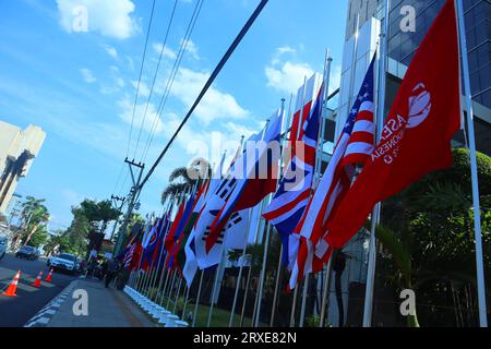 flags of asean countries installed in front of the hotel Stock Photo