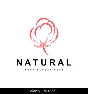 Cotton Logo, Natural Biological Organic Plant Design, Beauty Textile and Clothing Vector, Soft Cotton Flowers Stock Vector