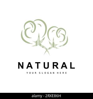 Cotton Logo, Natural Biological Organic Plant Design, Beauty Textile and Clothing Vector, Soft Cotton Flowers Stock Vector