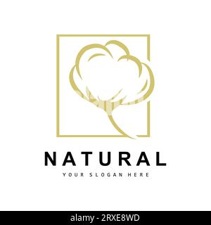 Cotton Logo, Natural Biological Organic Plant Design, Beauty Textile and Clothing Vector, Soft Cotton Flowers Stock Vector