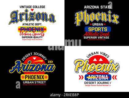 Set Phoenix Arizona city calligraphy typeface collection, typography for t-shirt, posters, labels, etc. Stock Vector