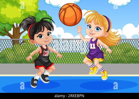 Two Girls Playing Basketball illustration Stock Vector Image & Art - Alamy