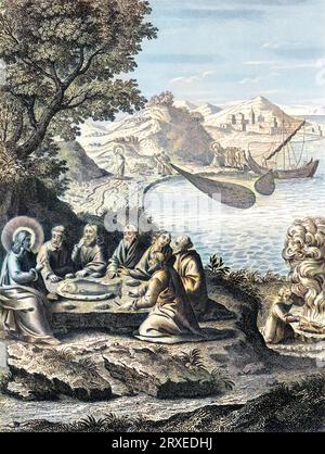 Jesus appears to the disciples at the sea of Galilee. 'Cast the net on ...