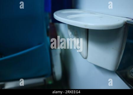 interior inside an executive train. electric plugs. drinking stand. Stock Photo