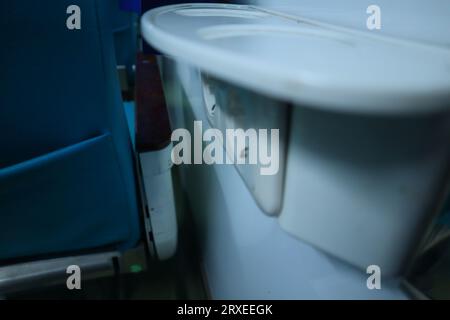 interior inside an executive train. electric plugs. drinking stand. Stock Photo