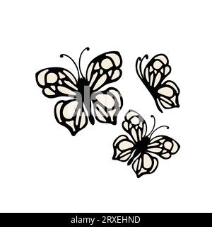 Butterfly doodle vector illustration hand drawn insect, isolated on white background. Stock Vector