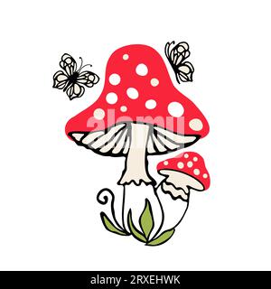 Autumn seamless pattern with red mushrooms for textile design or wallpaper, scrapbook. vector background with hand drawn element. Stock Vector
