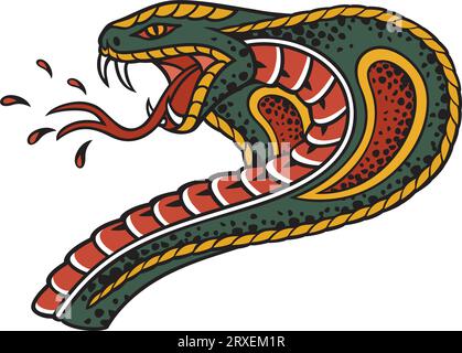Old School Style Tattoo Cobra Snake Head Design. Vector Illustration. Stock Vector