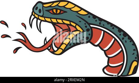 Old School Style Tattoo Snake Head Design. Vector Illustration. Stock Vector