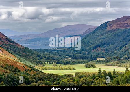 Corrieshalloch Gorge Braemore junction Scotland the view down the valley of the Abhainn Droma river to Little Loch Broom Stock Photo