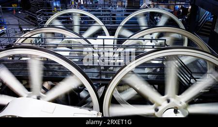 Winding wheels that pull the cable cars in San Francisco, CA. Stock Photo