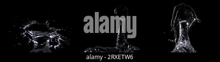 Collection of water splashes isolated on black background Stock Photo