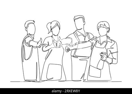 Single one line drawing groups of young happy male and female doctors ...