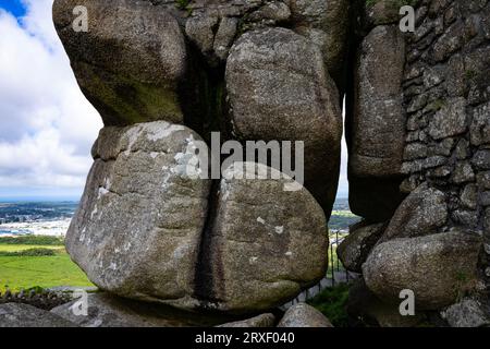 CARN BREA CASTLE TOR AND MONUMENT REDRUTH CORNWALL Stock Photo