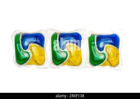 Detergent tablets for the dishwasher on powder. Choice concept. Copy space. High quality photo Stock Photo