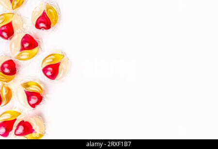 capsules with colored gel for washing on a white background. copy space High quality photo Stock Photo