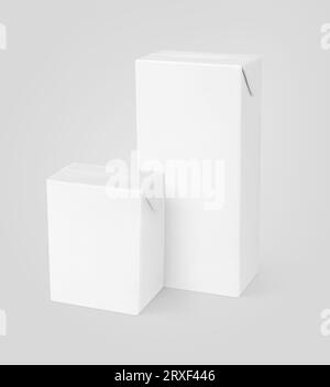 Group of different milk or juice carton packages on gray background with clipping path Stock Photo