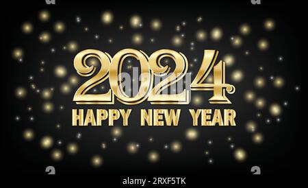 Happy New Year 2024. Greeting card with golden numbers. Vector illustration Stock Vector