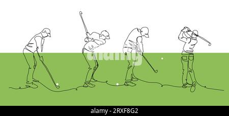 Premium Vector  Single continuous line drawing happy golf player swing the golf  club to hit the ball design vector