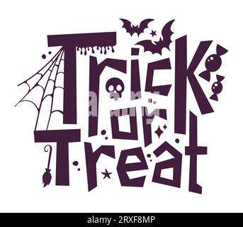 Set of Halloween lettering quotes with pumpkins, witch hat, spider web and bats. Vector illustration Stock Vector