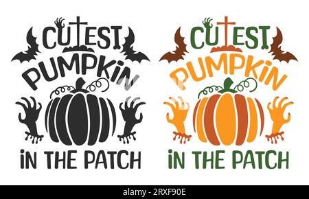 Set of Halloween lettering quotes with pumpkins, witch hat, spider web and bats. Vector illustration Stock Vector