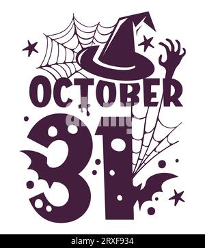 Halloween Party Invitation with Witch Hat and Spider Web. Vector Illustration Stock Vector