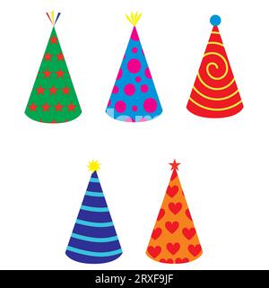 Colored an decorated birthday bonnets on a white background Stock Vector