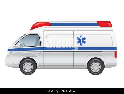 Ambulance Vector Side View Illustration Isolated On A White Background. Stock Vector