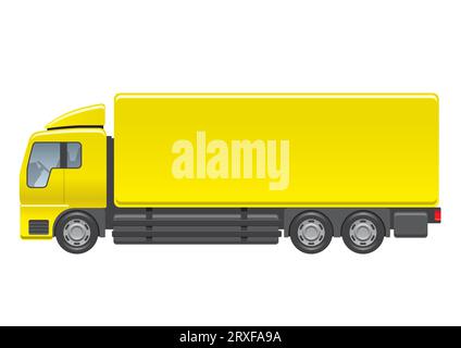 Vector Yellow Heavy Truck Side View Illustration Isolated On A White Background. Stock Vector
