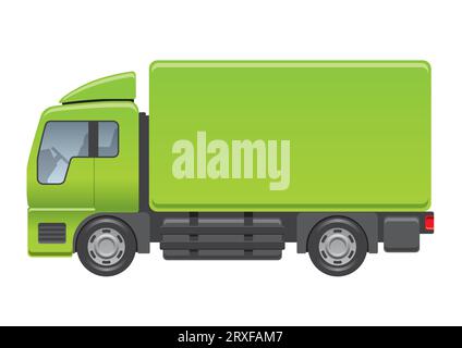 Vector Green Delivery Truck Side View Illustration Isolated On A White Background. Stock Vector