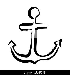 Anchor hand painted with black ink brush Stock Vector