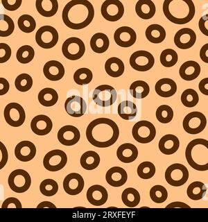 Seamless neutral rings pattern. Brown hand-drawn oval on beige background. Doodle dots cozy ornament. Vector boho illustrations with circles for wallp Stock Vector