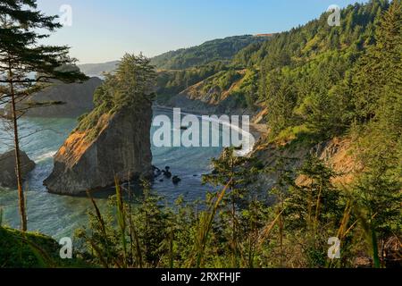 View of the Oregon Coast from Arch Rock in the Samuel Boardman Scenic Corridor Stock Photo