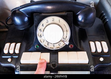 Retro telephone . old  telephon with rotary dial. vintage phone with switchboard.  Retro style dial phone Stock Photo