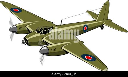 Mosquito Light Bomber, Fighter (1940). WW II aircraft. Vintage airplane. Vector clipart isolated on white. Stock Vector