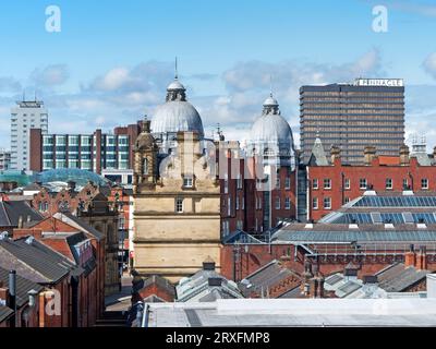 UK, West Yorkshire, Leeds Skyline, Kirkgate Market and Pinnacle Building. Stock Photo