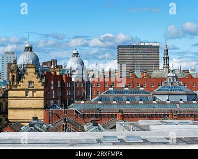 UK, West Yorkshire, Leeds Skyline, Kirkgate Market and Pinnacle Building. Stock Photo